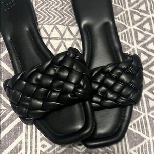 Black Braided Slide Sandals